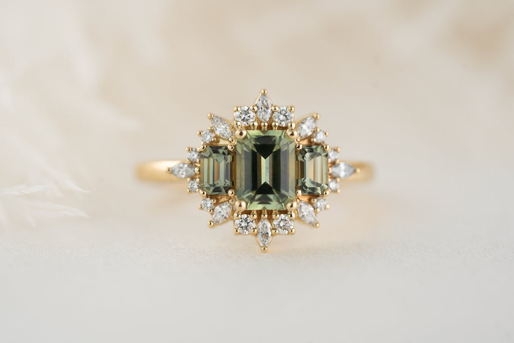 The Marial Ring | Emerald Cut Green Montana Sapphire - Lavender Creek Gems 