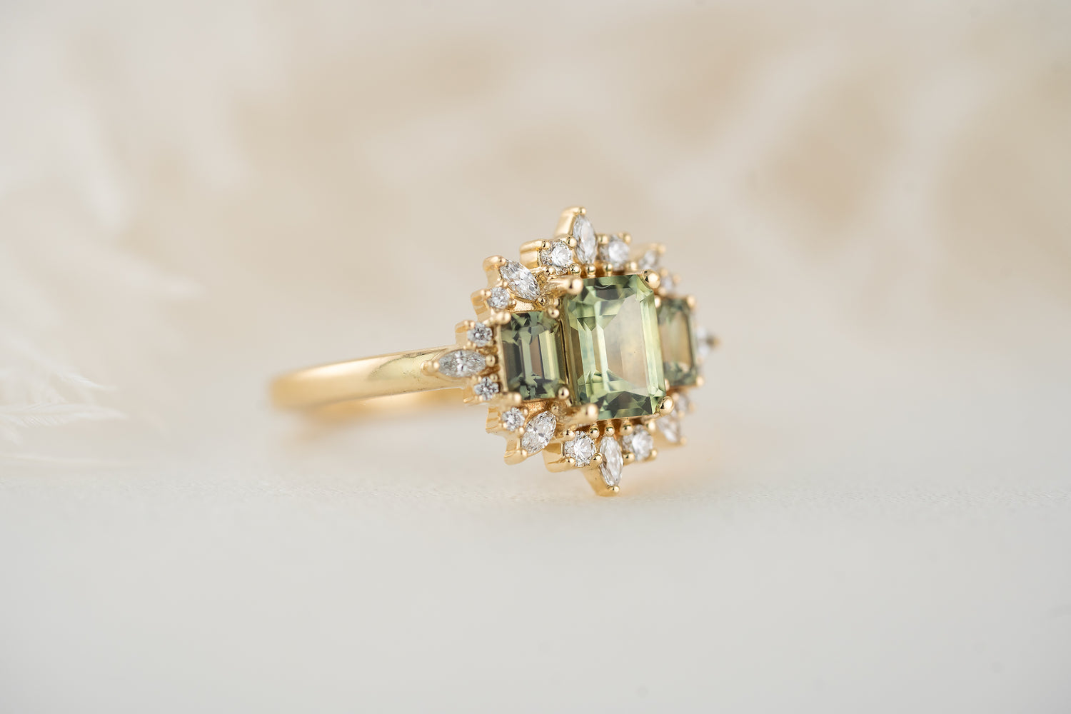 The Marial Ring | Emerald Cut Green Montana Sapphire - Lavender Creek Gems 