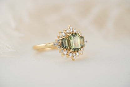 The Marial Ring | Emerald Cut Green Montana Sapphire - Lavender Creek Gems 