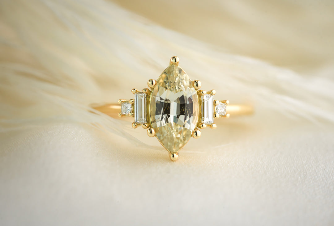 The Mira 1.7 CT Marquise Yellow Green Sapphire Ring