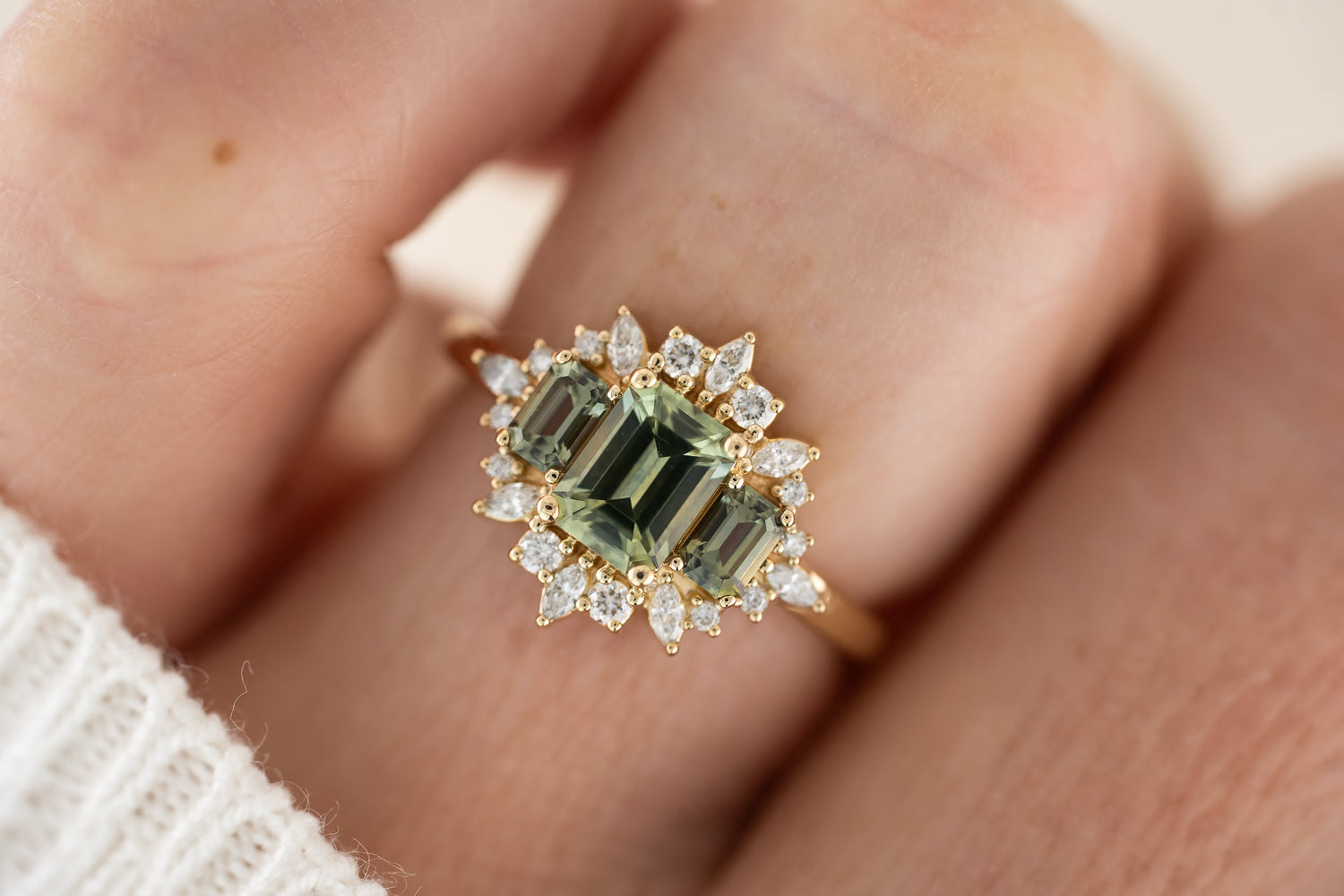 The Marial Ring | Emerald Cut Green Montana Sapphire - Lavender Creek Gems 