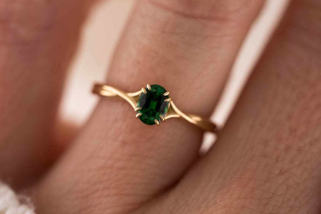 The Fates Ring | 0.61 CT Oval Tsavorite Garnet - Lavender Creek Gems 