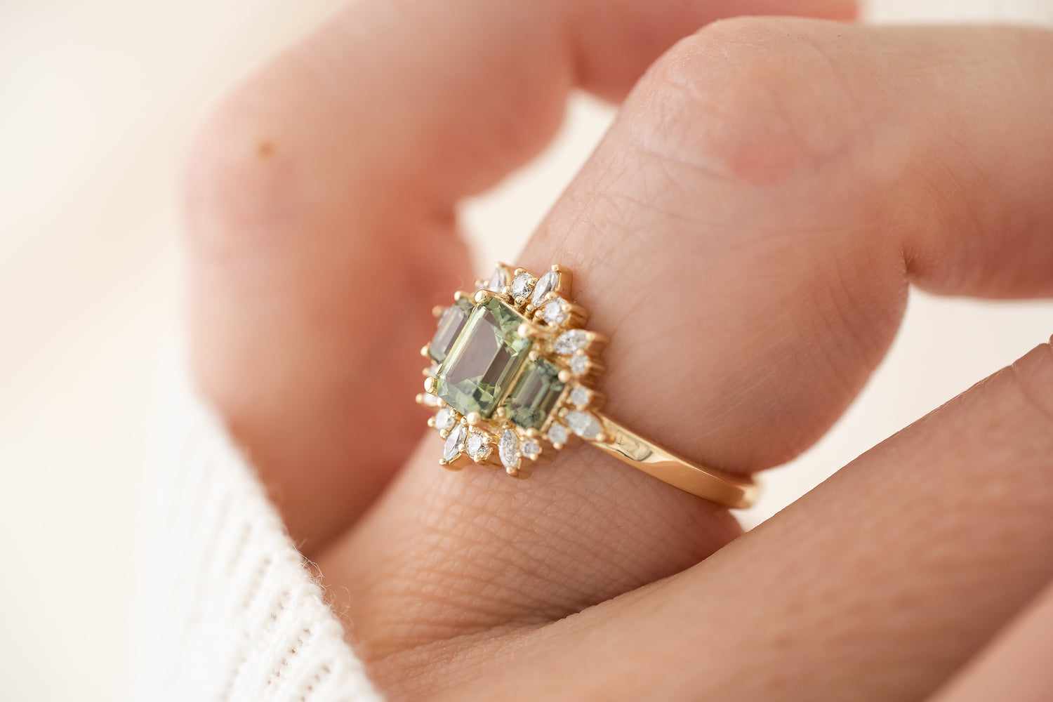 The Marial Ring | Emerald Cut Green Montana Sapphire - Lavender Creek Gems 