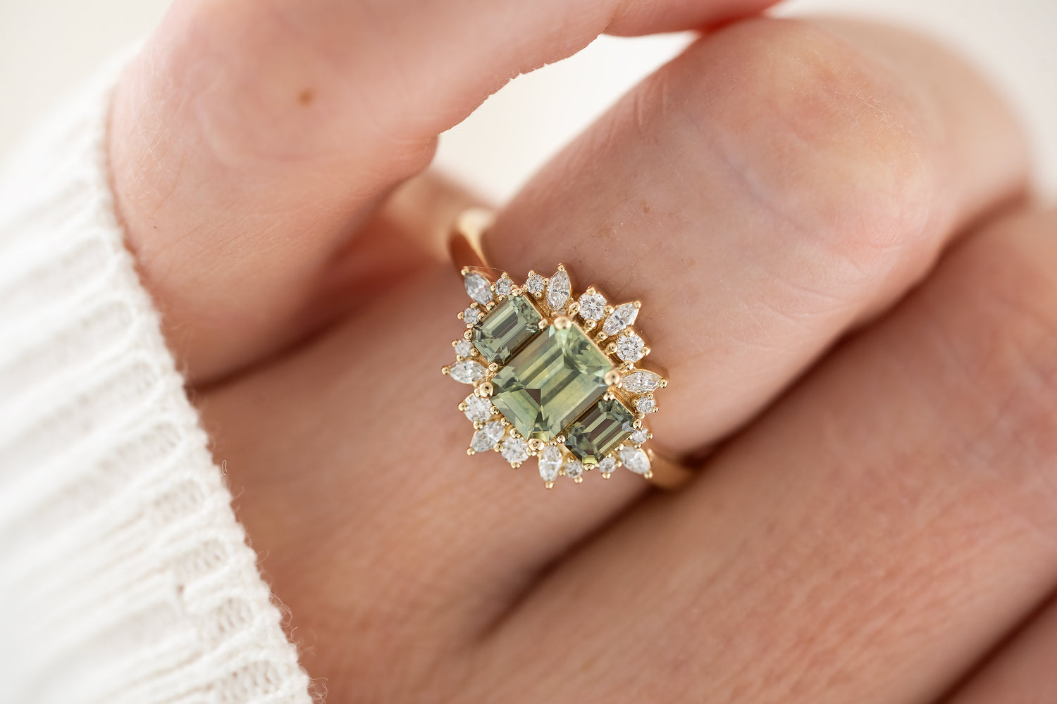 The Marial Ring | Emerald Cut Green Montana Sapphire - Lavender Creek Gems 