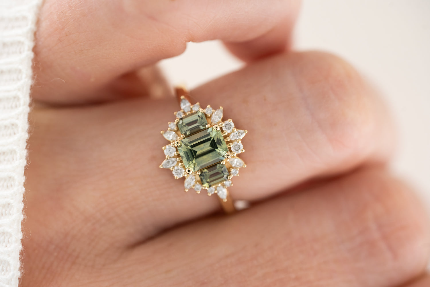 The Marial Ring | Emerald Cut Green Montana Sapphire - Lavender Creek Gems 