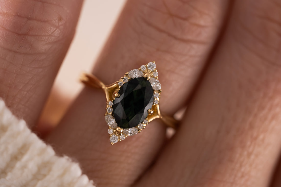 The Everlight Ring | 2.63 CT Oval Teal Green Sapphire - Lavender Creek Gems 