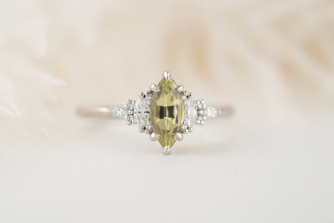 The Maeve Ring | 0.79 CT Marquise Pastel Lime Green Sapphire - Lavender Creek Gems 
