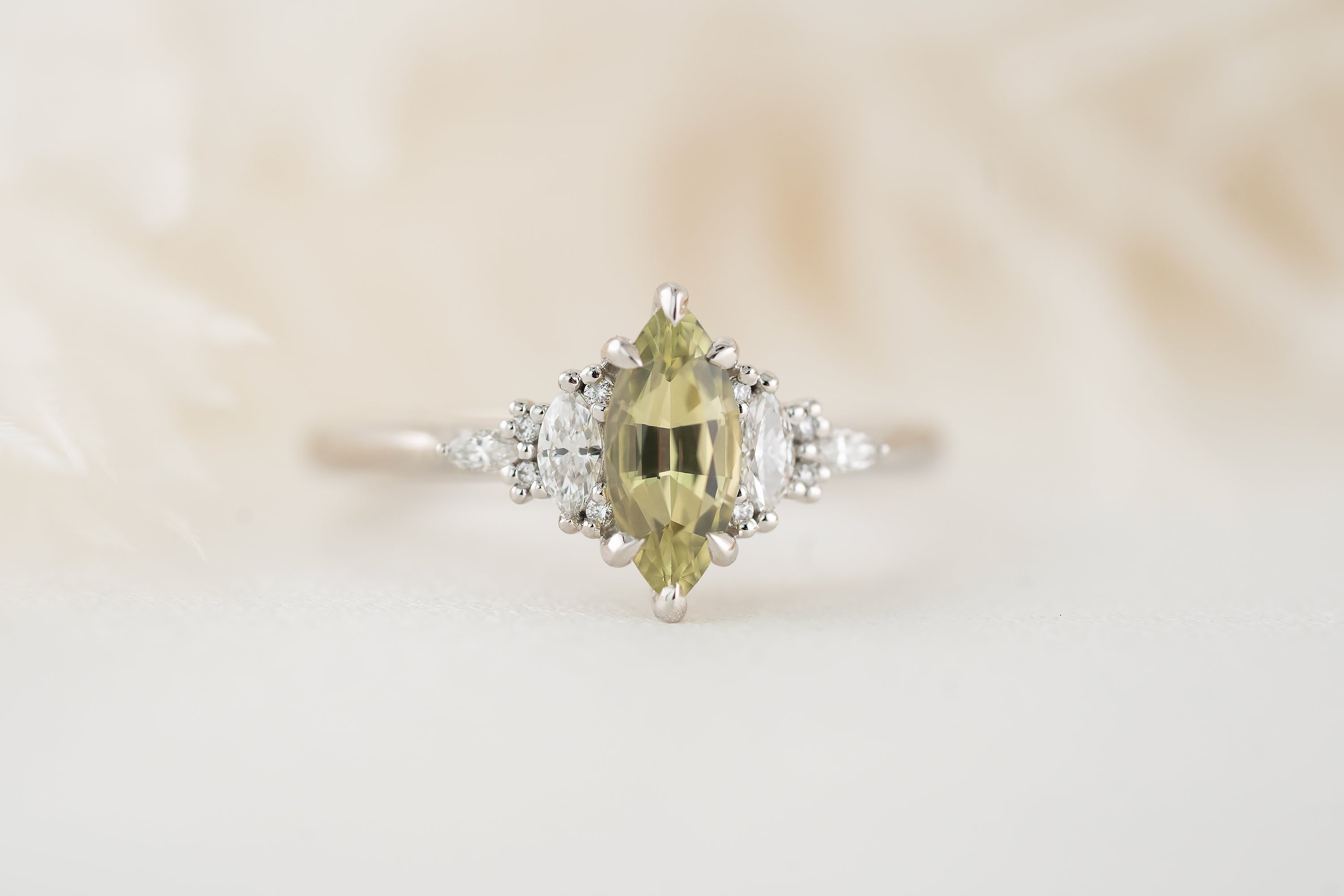 The Maeve Ring | 0.79 CT Marquise Pastel Lime Green Sapphire - Lavender Creek Gems 