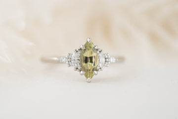 The Maeve Ring | 0.79 CT Marquise Pastel Lime Green Sapphire - Lavender Creek Gems 