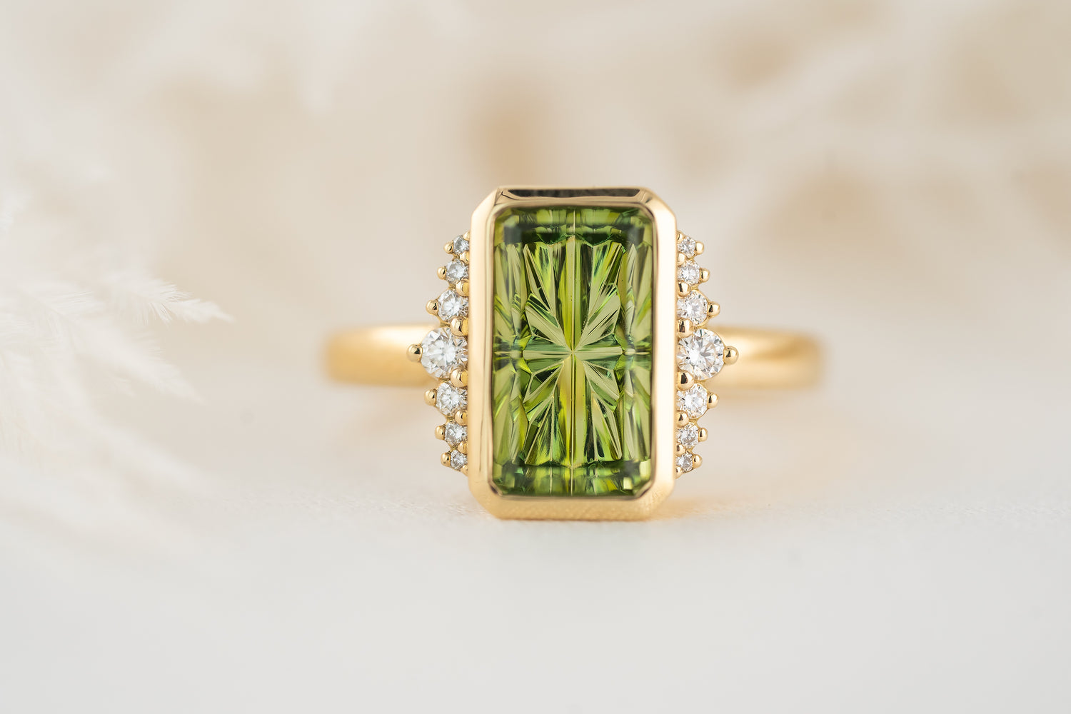 The Elysia Ring | 3 CT Rectangular Starbrite™ Deep Green Tourmaline - Lavender Creek Gems 