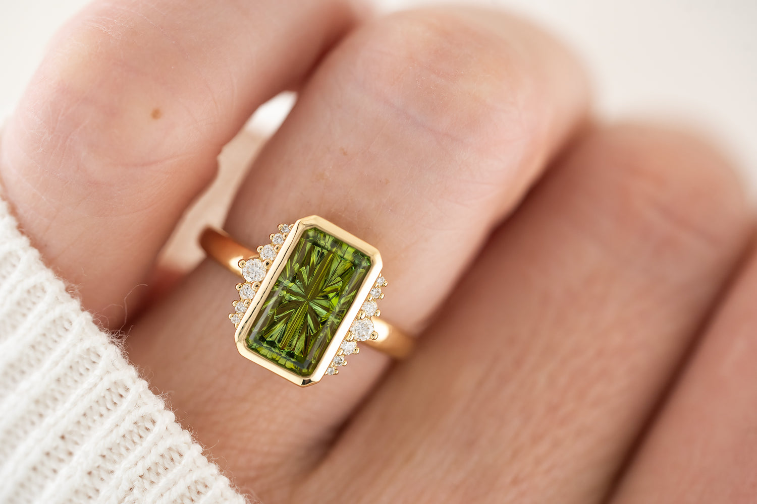 The Elysia Ring | 3 CT Rectangular Starbrite™ Deep Green Tourmaline - Lavender Creek Gems 