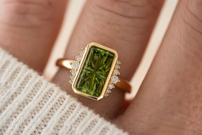 The Elysia Ring | 3 CT Rectangular Starbrite™ Deep Green Tourmaline - Lavender Creek Gems 