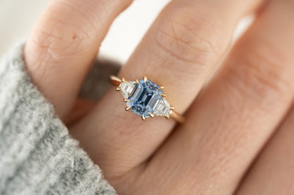 The Tría Ring | 2.76 CT Emerald Cut Cornflower Blue Sapphire