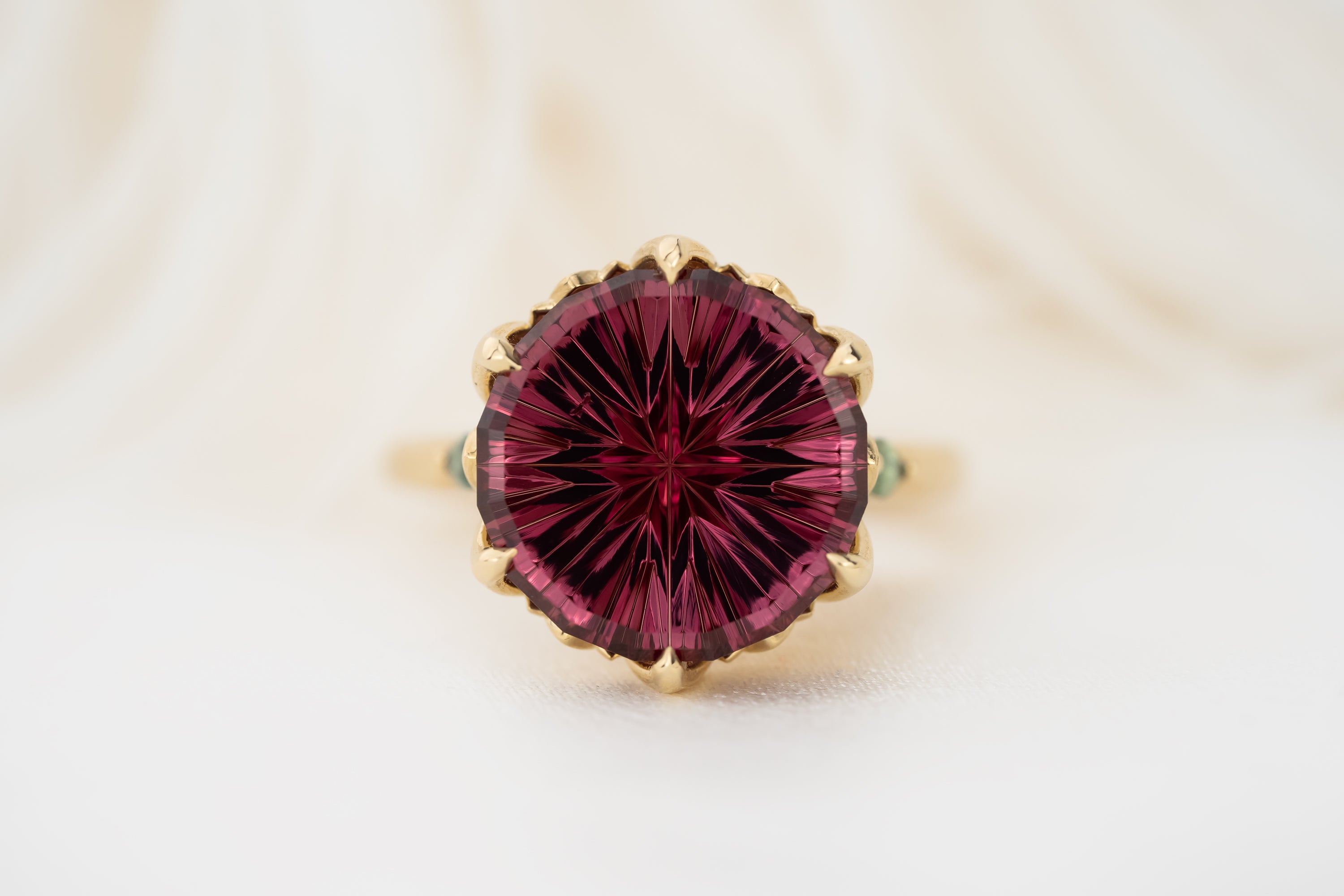 The Secret Garden Ring | 6.72 CT Round Starbrite™ Rose Garnet