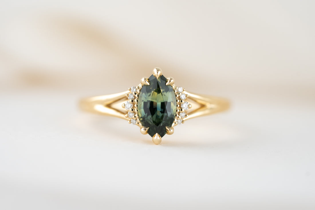 The Serendipity Ring | 1.05 CT Marquise Teal Sapphire