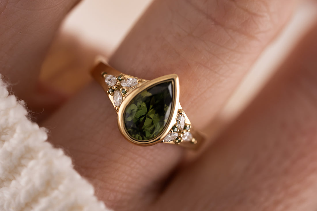 The Daylight Ring | 1.72 CT Pear Forest Green Sapphire