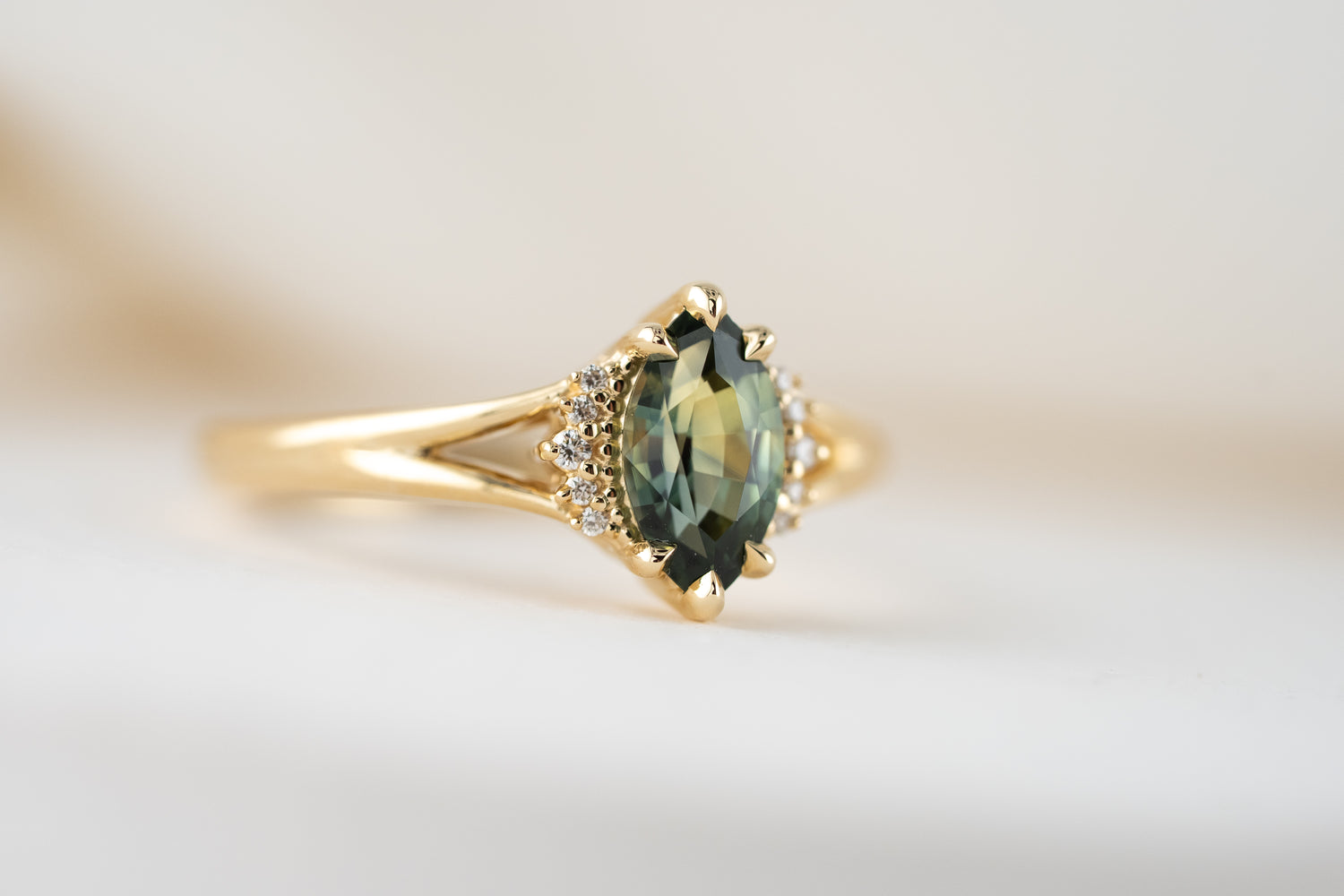 The Serendipity Ring | 1.05 CT Marquise Teal Sapphire