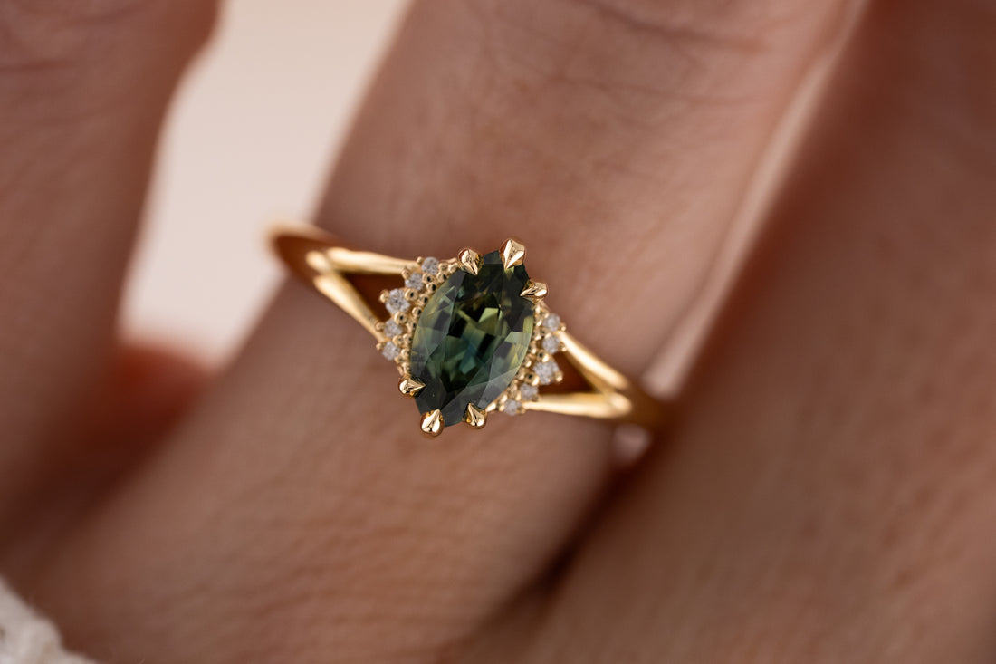 The Serendipity Ring | 1.05 CT Marquise Teal Sapphire
