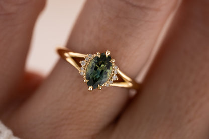 The Serendipity Ring | 1.05 CT Marquise Teal Sapphire
