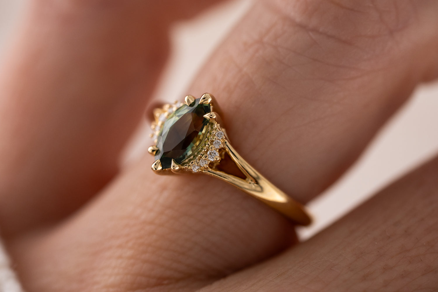 The Serendipity Ring | 1.05 CT Marquise Teal Sapphire