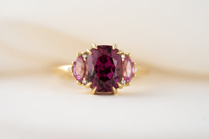 The Low Maren Ring | 3.88 CT Cushion Pink Garnet + Pink Sapphire