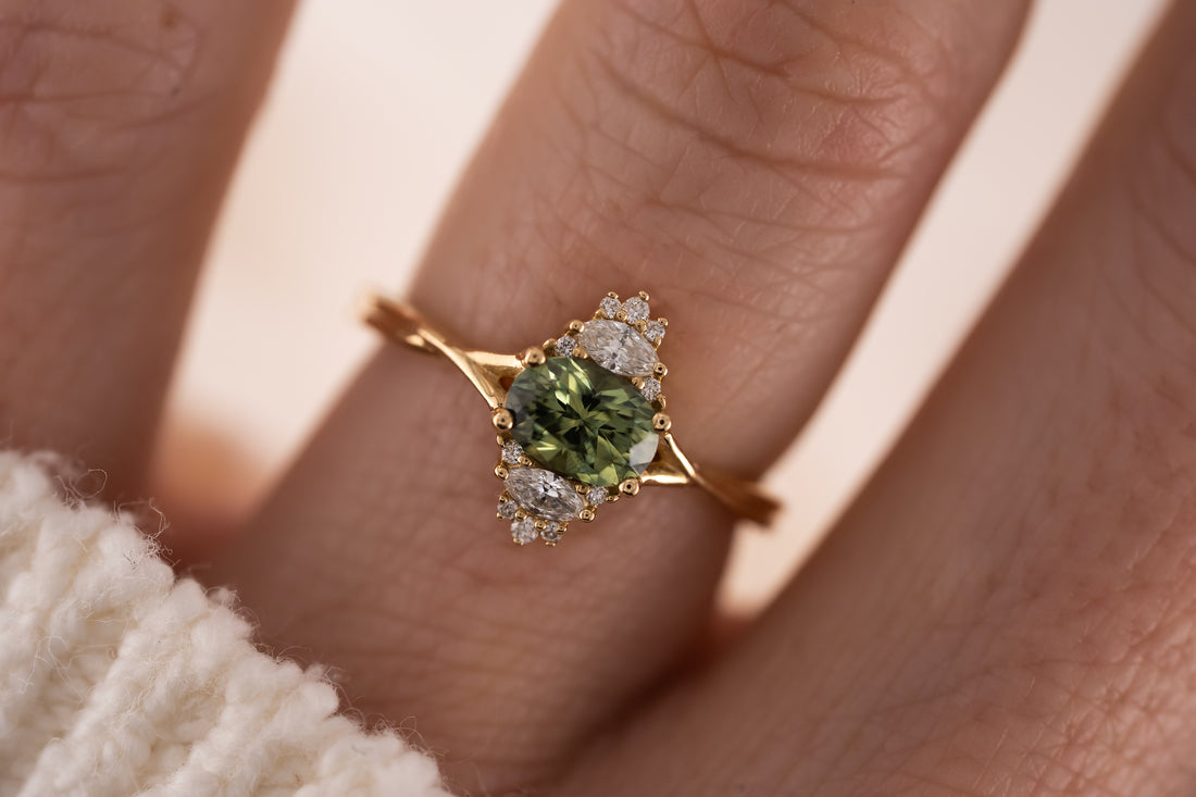 The Myrielle Ring | 0.9 CT Oval Teal Green Sapphire - Lavender Creek Gems 