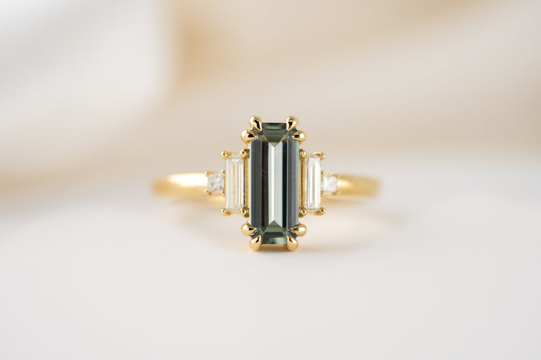 The Mira Ring | 1.18 CT Emerald Cut Pale Teal Sapphire - Lavender Creek Gems