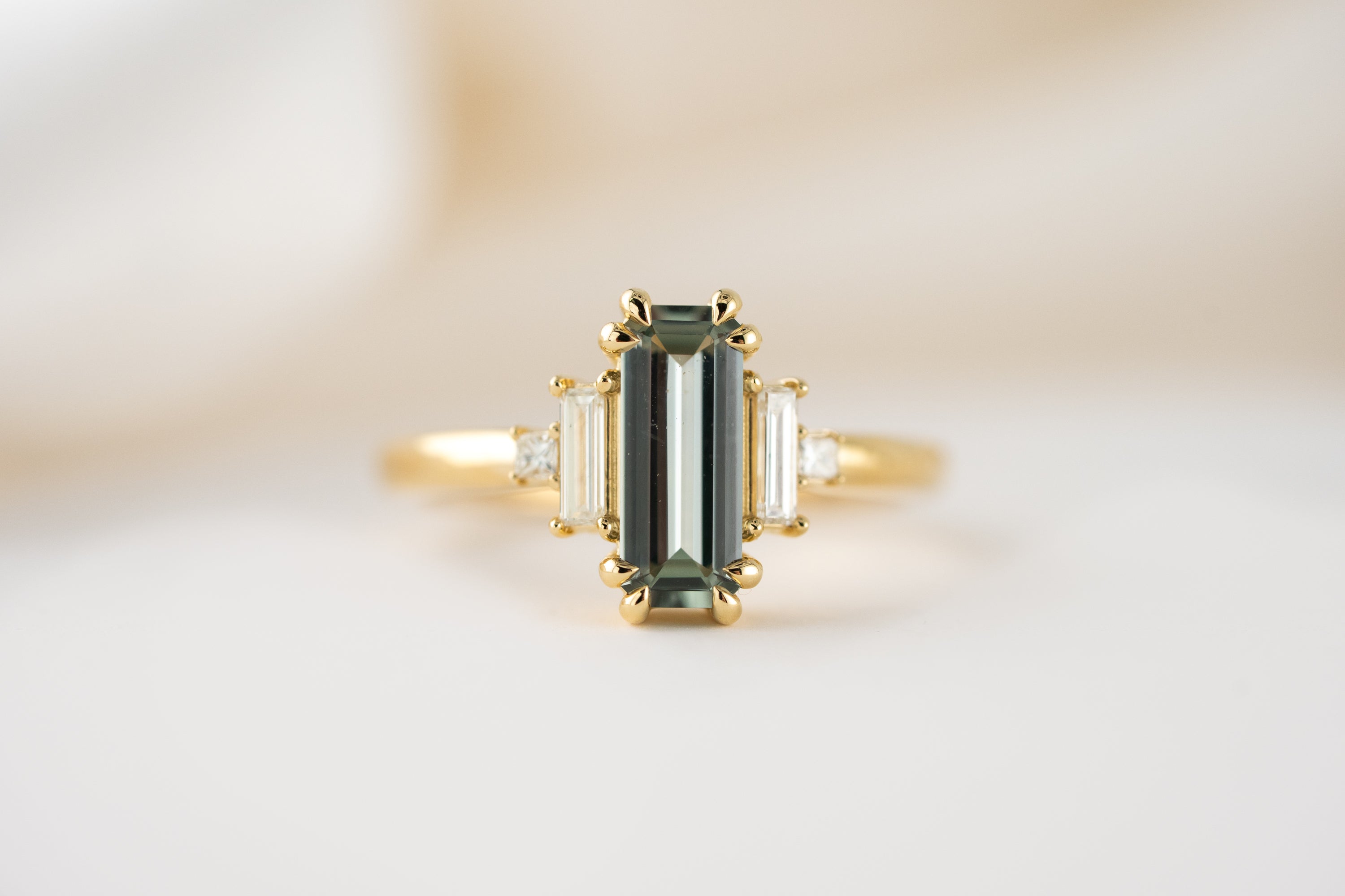 The Mira Ring | 1.18 CT Emerald Cut Pale Teal Sapphire