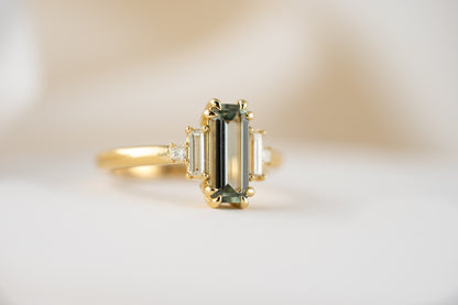 The Mira Ring | 1.18 CT Emerald Cut Pale Teal Sapphire