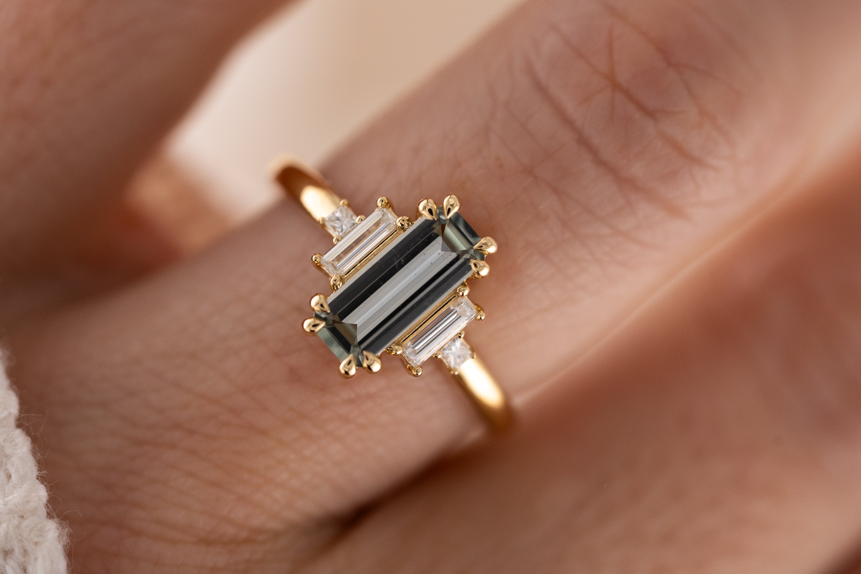 The Mira Ring | 1.18 CT Emerald Cut Pale Teal Sapphire
