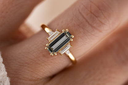 The Mira Ring | 1.18 CT Emerald Cut Pale Teal Sapphire