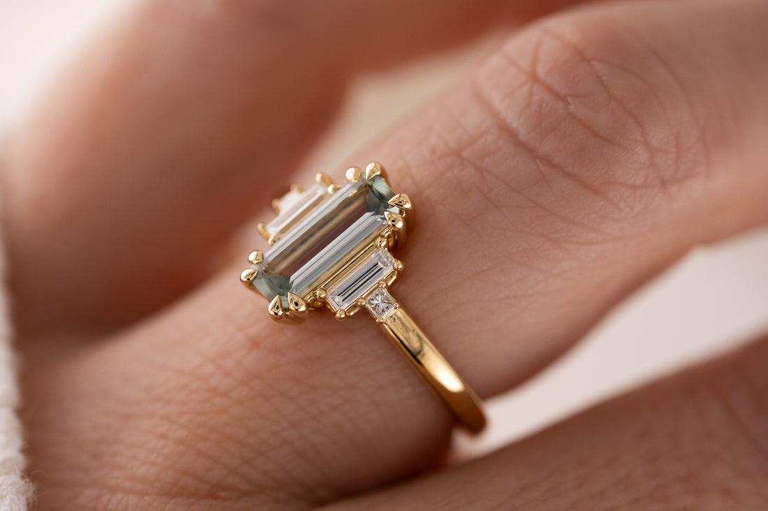 The Mira Ring | 1.18 CT Emerald Cut Pale Teal Sapphire