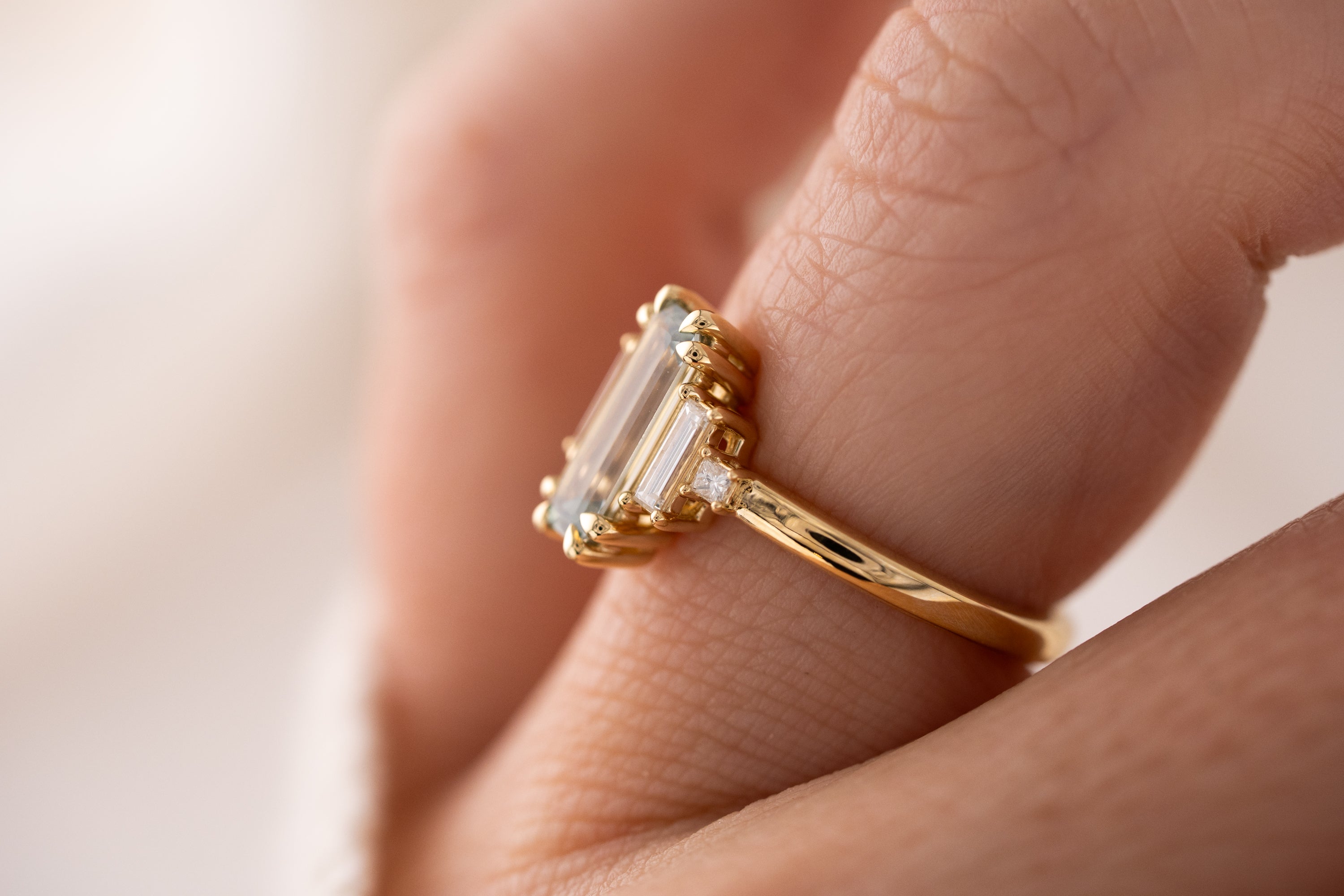 The Mira Ring | 1.18 CT Emerald Cut Pale Teal Sapphire
