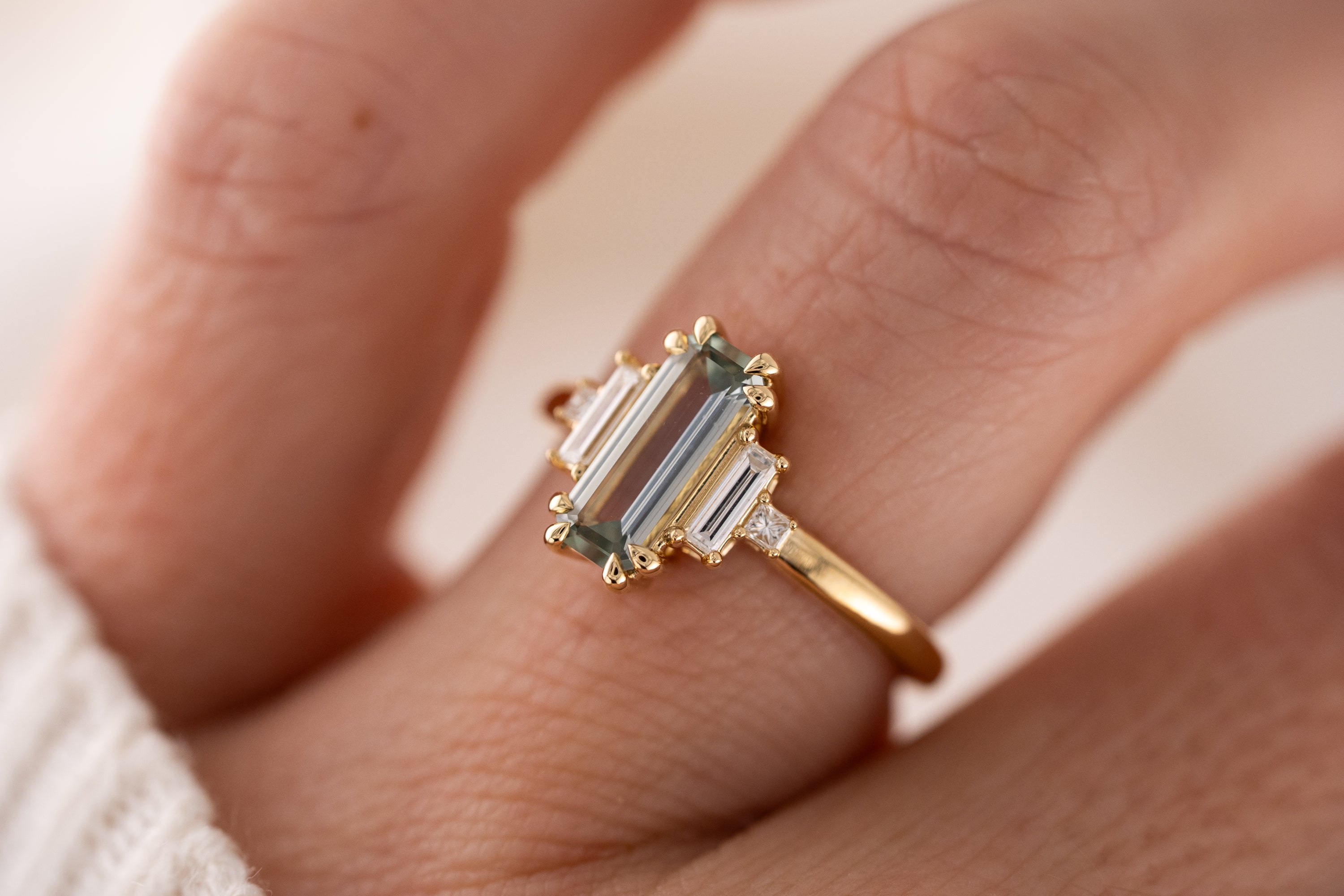 The Mira Ring | 1.18 CT Emerald Cut Pale Teal Sapphire