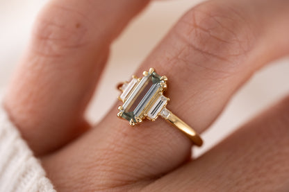 The Mira Ring | 1.18 CT Emerald Cut Pale Teal Sapphire