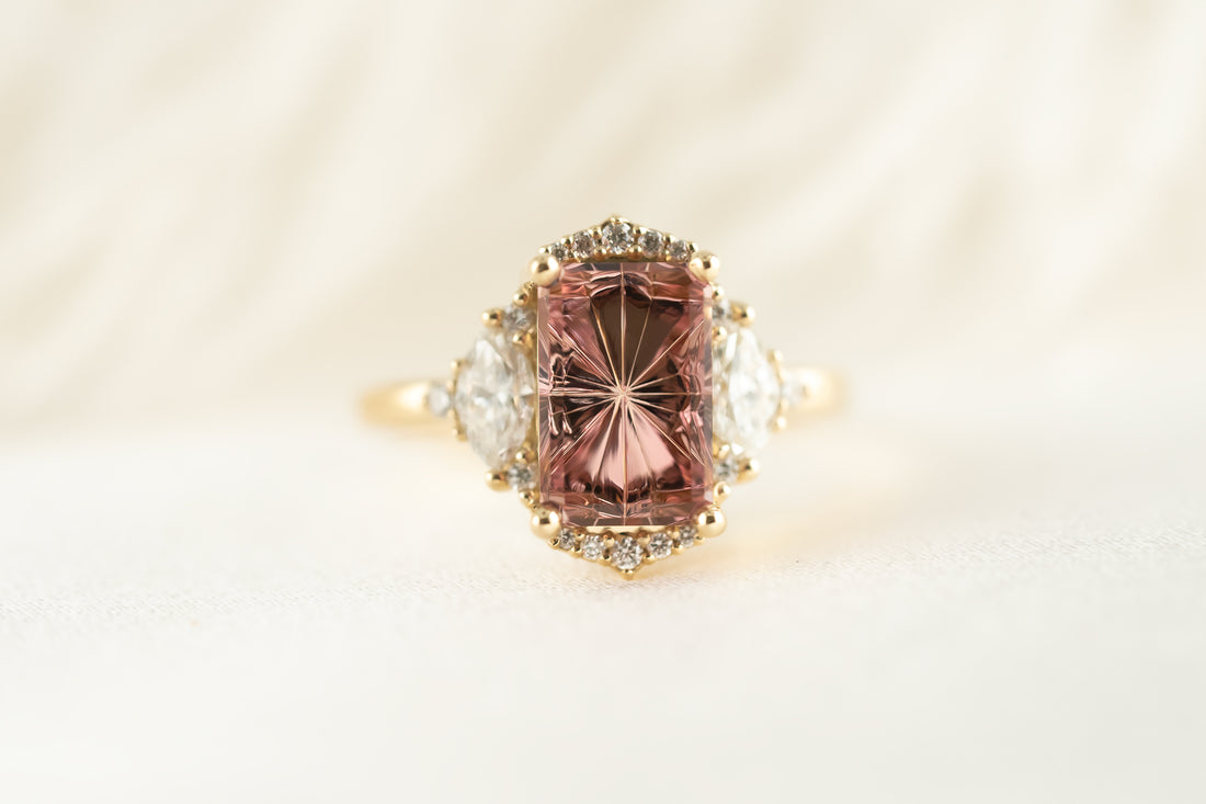 The Maren Halo Ring | 2.96 Rectangular Starbrite™ Pink Tourmaline