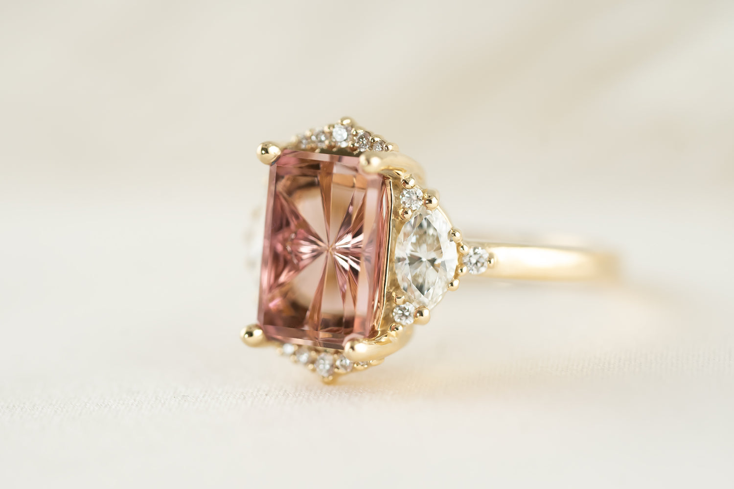 The Maren Halo Ring | 2.96 Rectangular Starbrite™ Pink Tourmaline