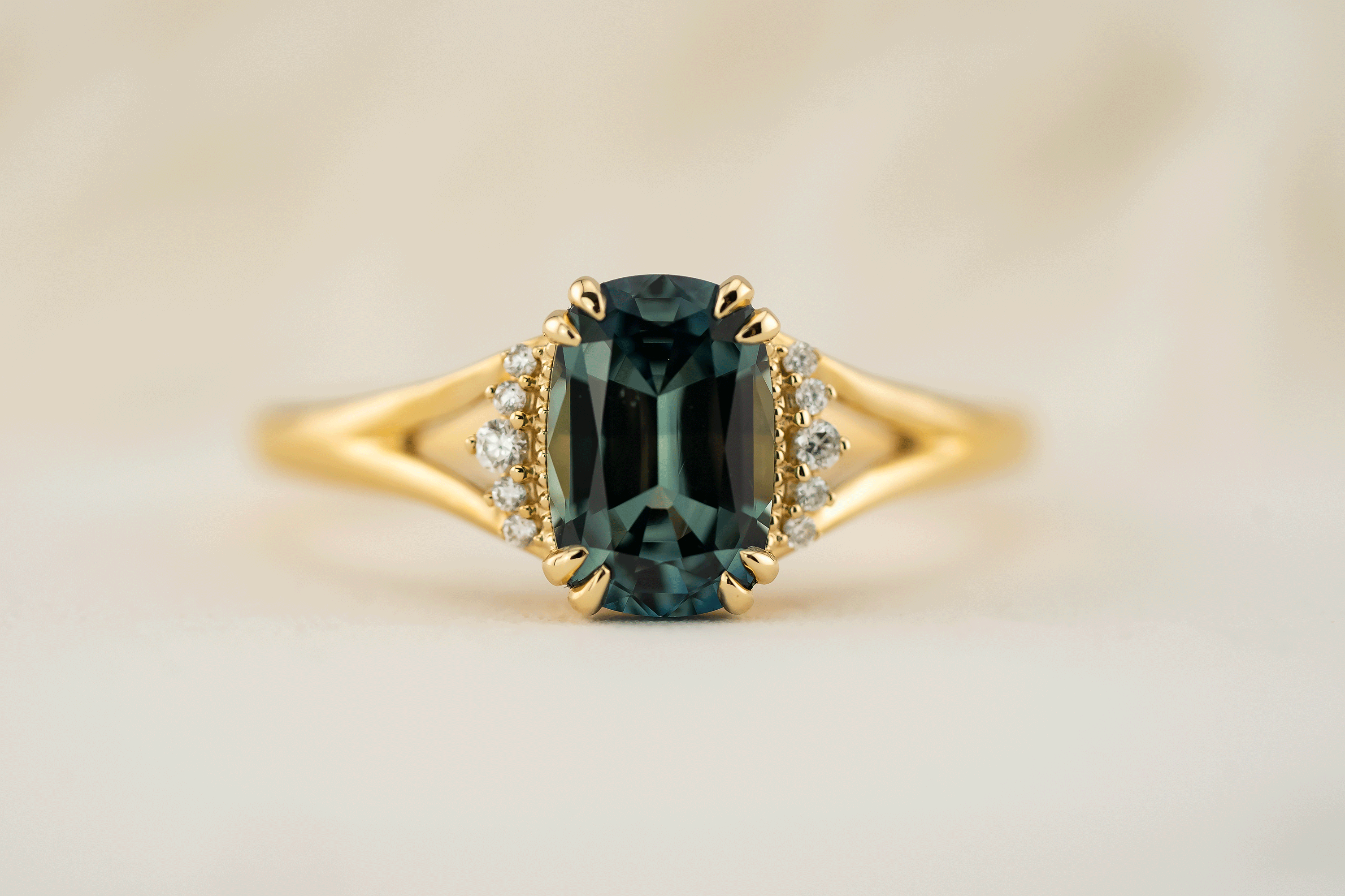 The Serendipity Ring | 1.71 CT Cushion Teal Blue Sapphire - Lavender Creek Gems 