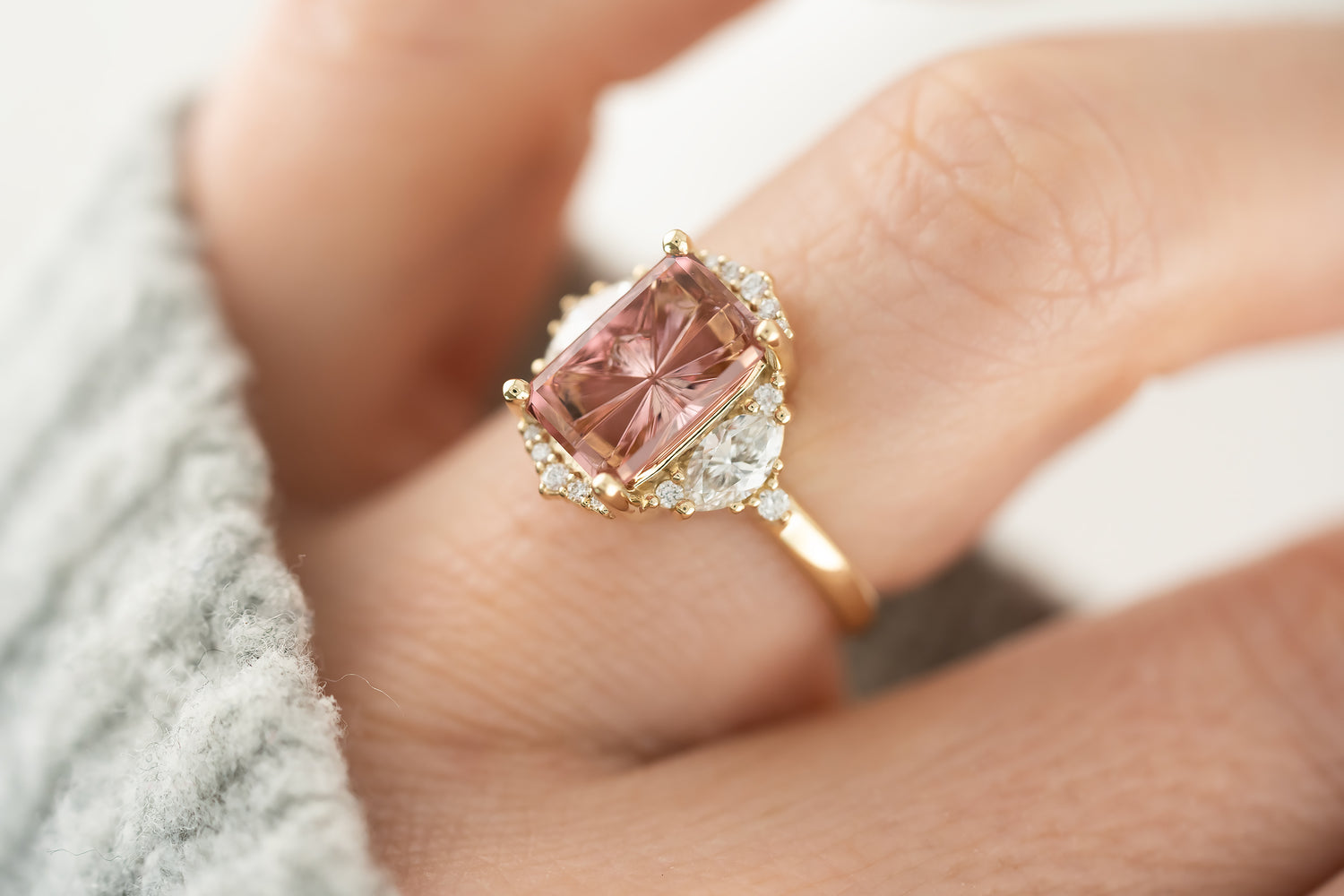 The Maren Halo Ring | 2.96 Rectangular Starbrite™ Pink Tourmaline