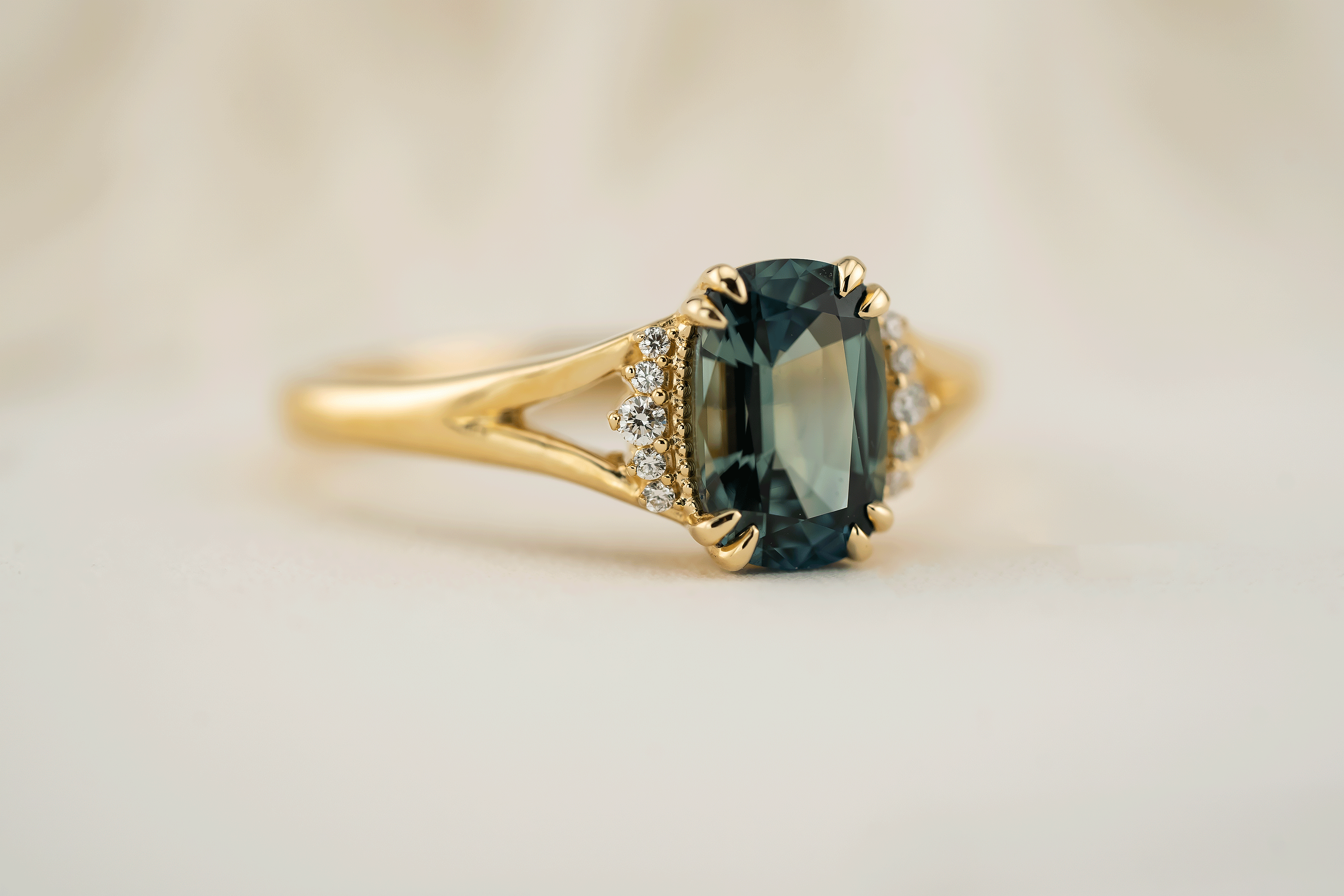 The Serendipity Ring | 1.71 CT Cushion Teal Blue Sapphire - Lavender Creek Gems 