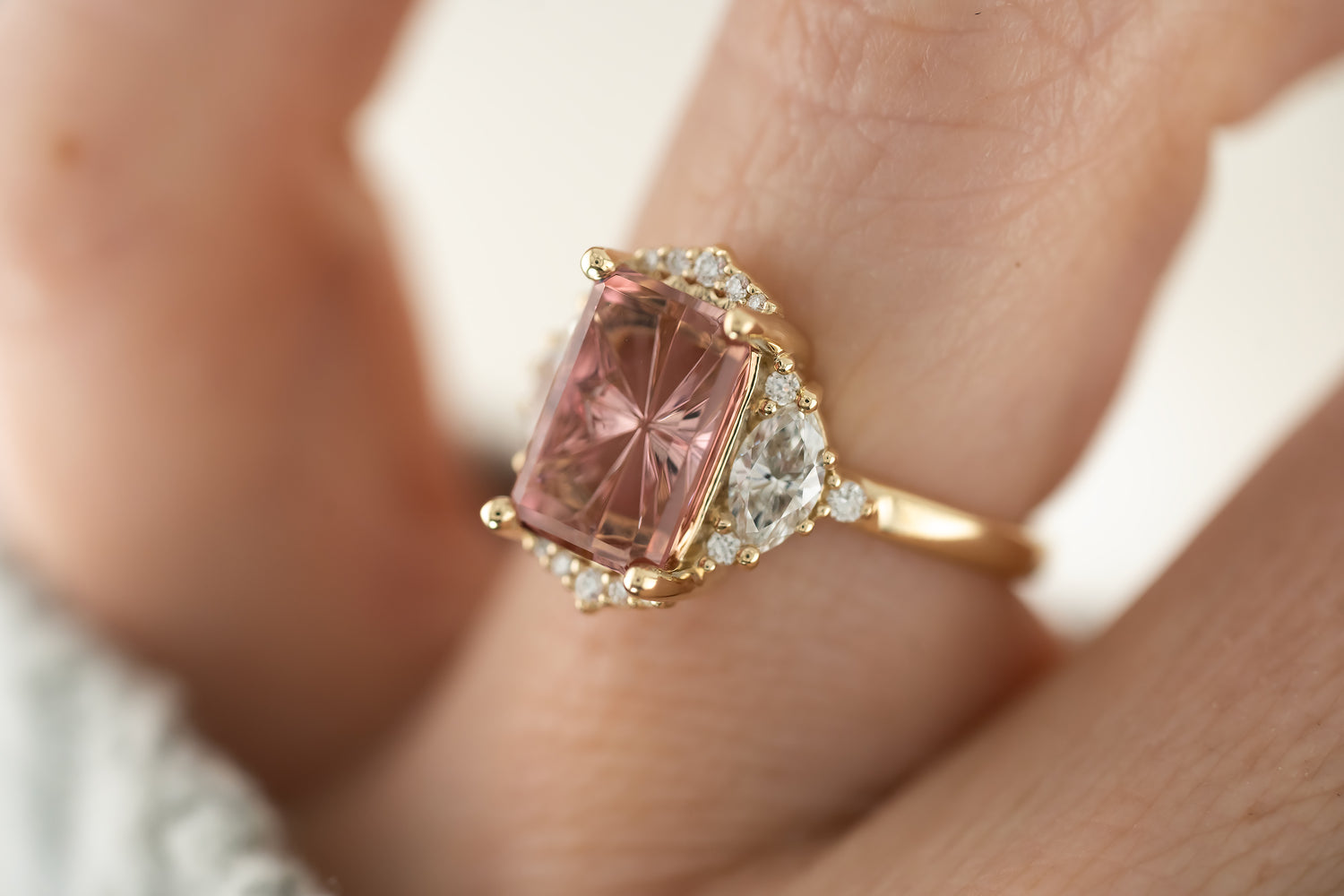 The Maren Halo Ring | 2.96 Rectangular Starbrite™ Pink Tourmaline