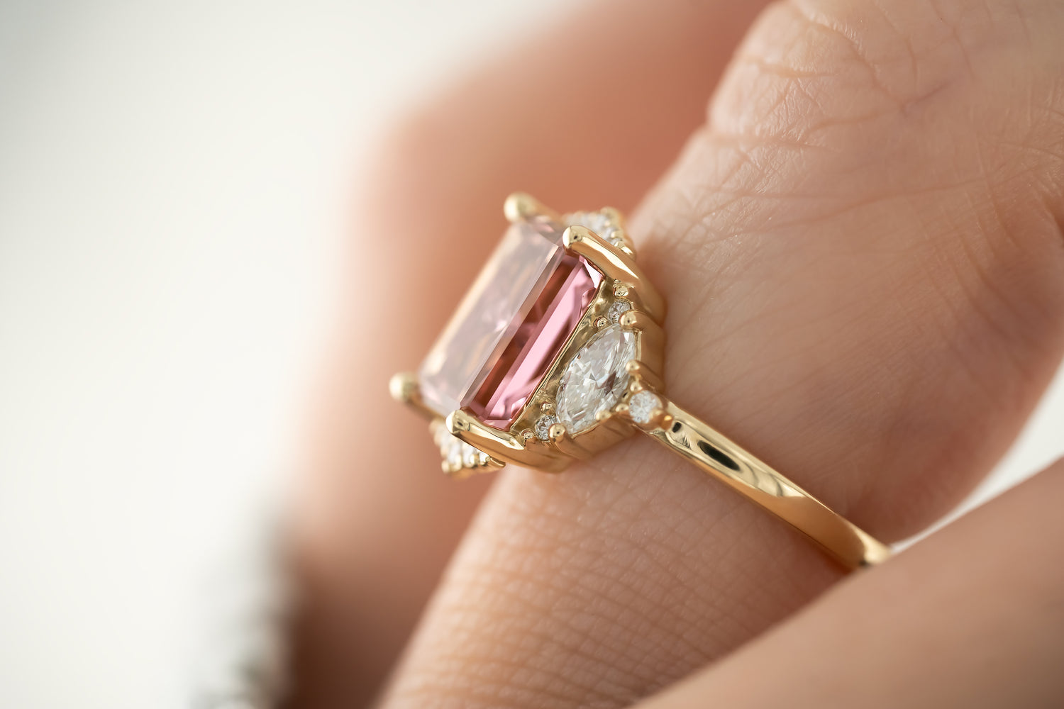 The Maren Halo Ring | 2.96 Rectangular Starbrite™ Pink Tourmaline