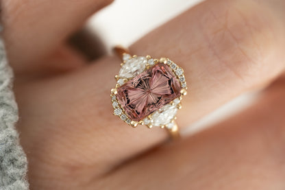 The Maren Halo Ring | 2.96 Rectangular Starbrite™ Pink Tourmaline