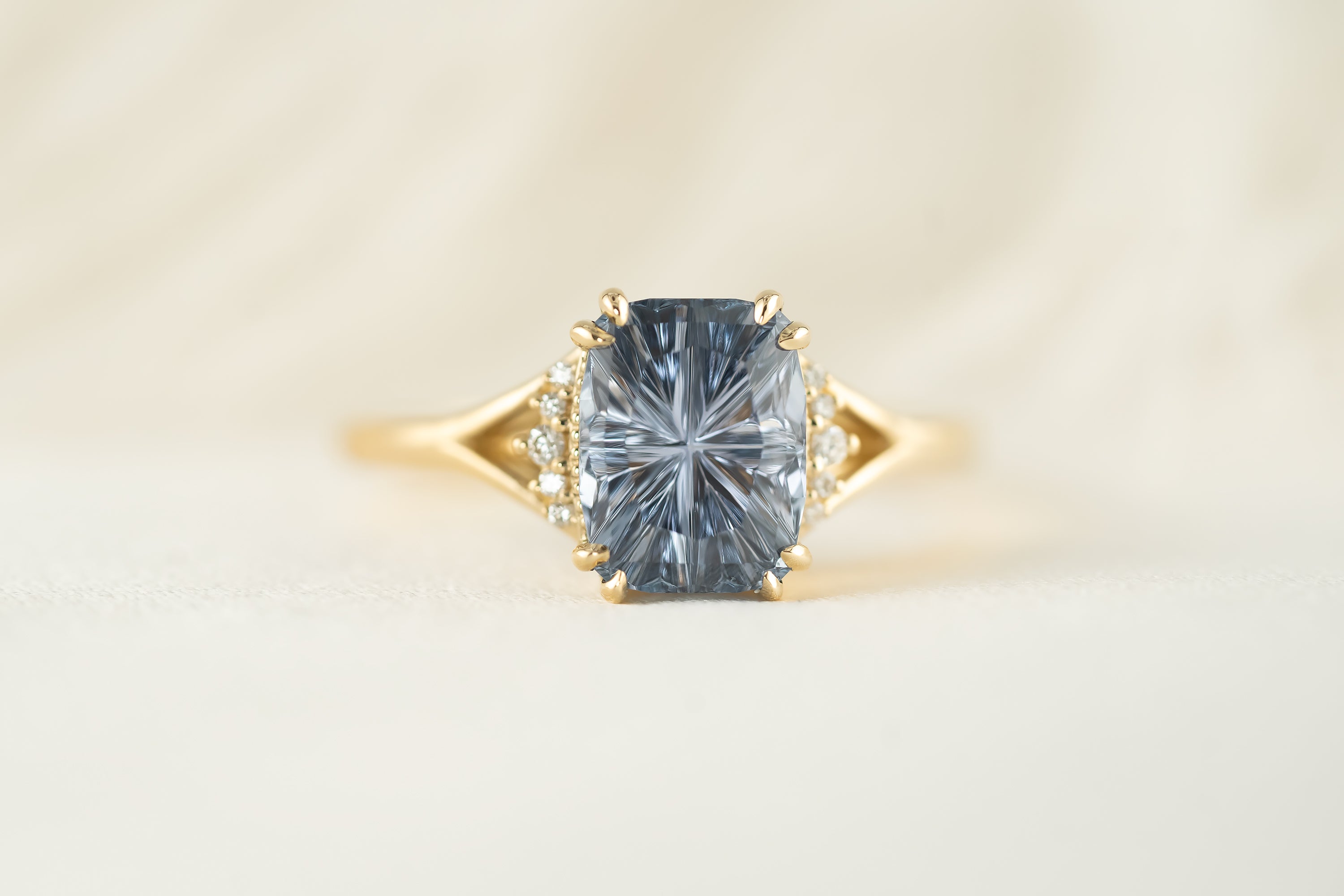 The Serendipity Ring | 2.76 CT Cushion Starbrite™ Blue Sapphire - Lavender Creek Gems 