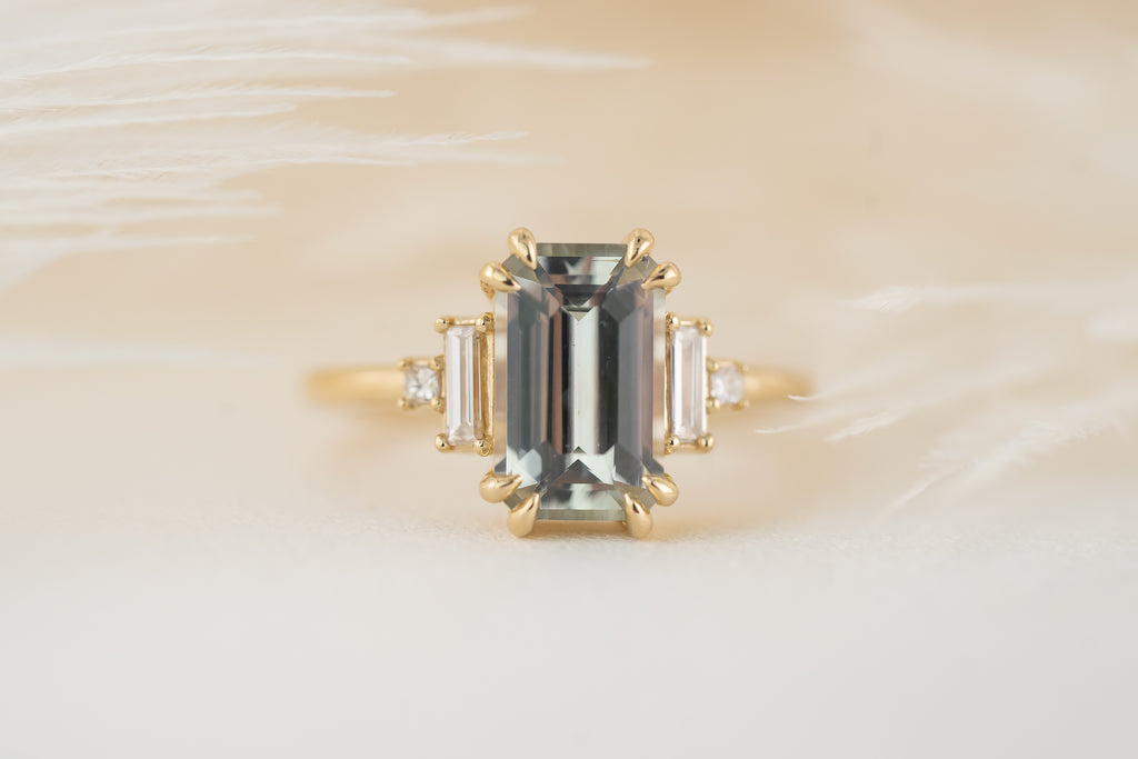 The Mira Ring | 3.2 CT Emerald Cut Steel Gray/Blue Sapphire - Lavender Creek Gems 