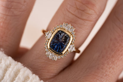 The Ethereal Ring | 3.82 Elongated Cushion Starbrite™ Bicolor Blue Sapphire - Lavender Creek Gems 