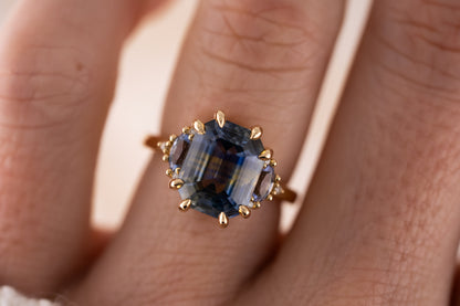 The Low Maren Ring | 6.21 CT Emerald Cut Bicolor Blue Sapphire - Lavender Creek Gems 