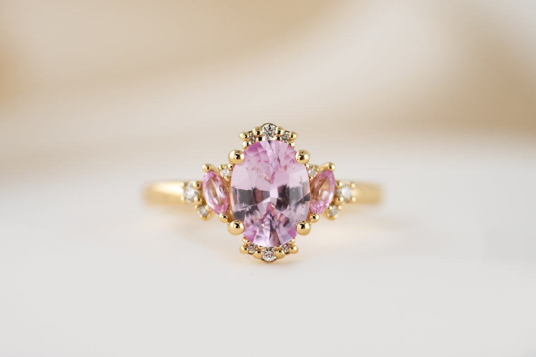 The Naevia Ring | 1.8 CT Oval Light Pink Sapphire + Light Pink Sapphire Accents
