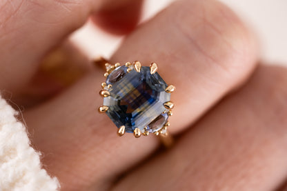 The Low Maren Ring | 6.21 CT Emerald Cut Bicolor Blue Sapphire - Lavender Creek Gems 