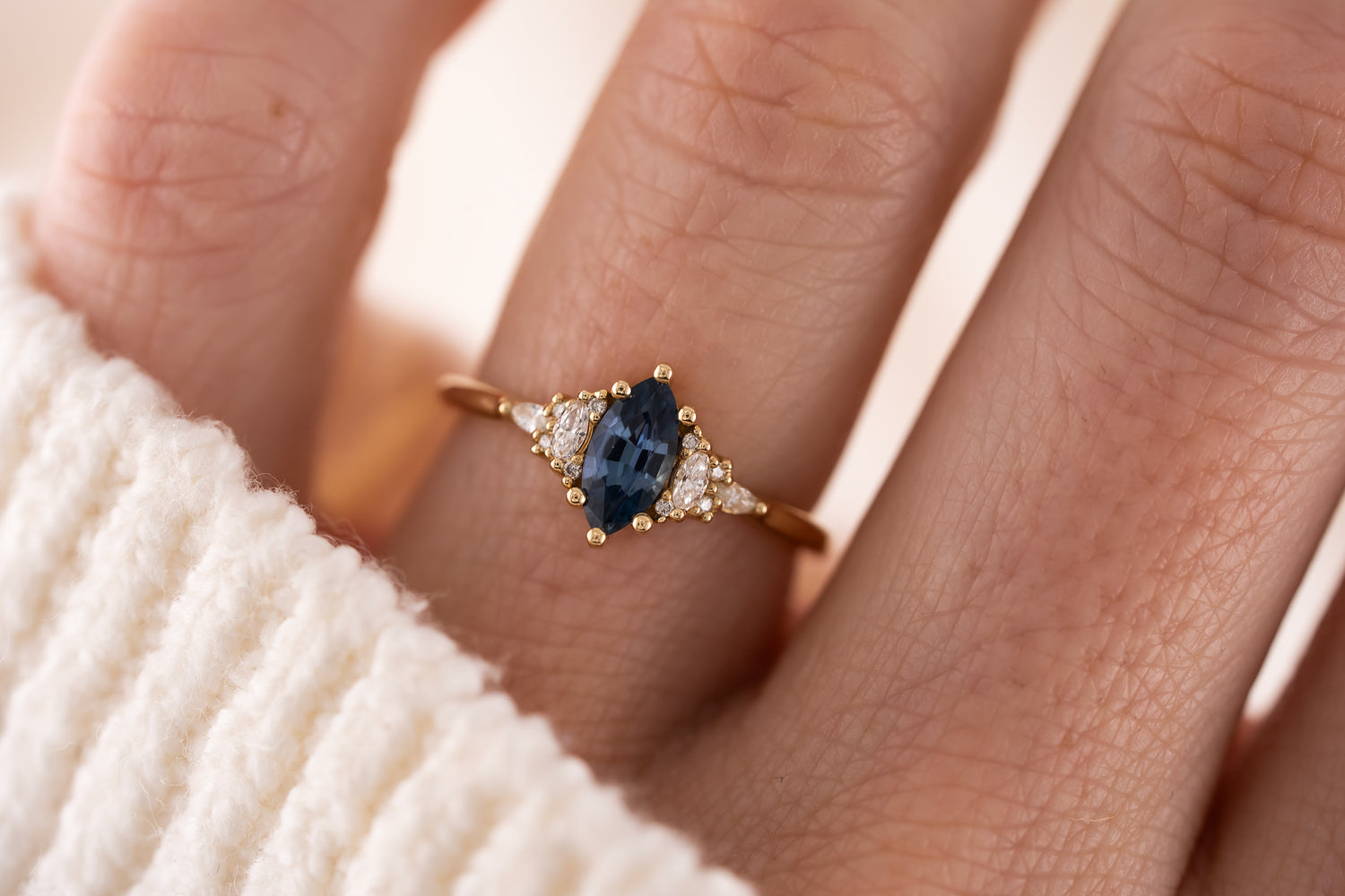 The Mini Maeve Ring | 0.57 CT Marquise Blue Sapphire - Lavender Creek Gems 